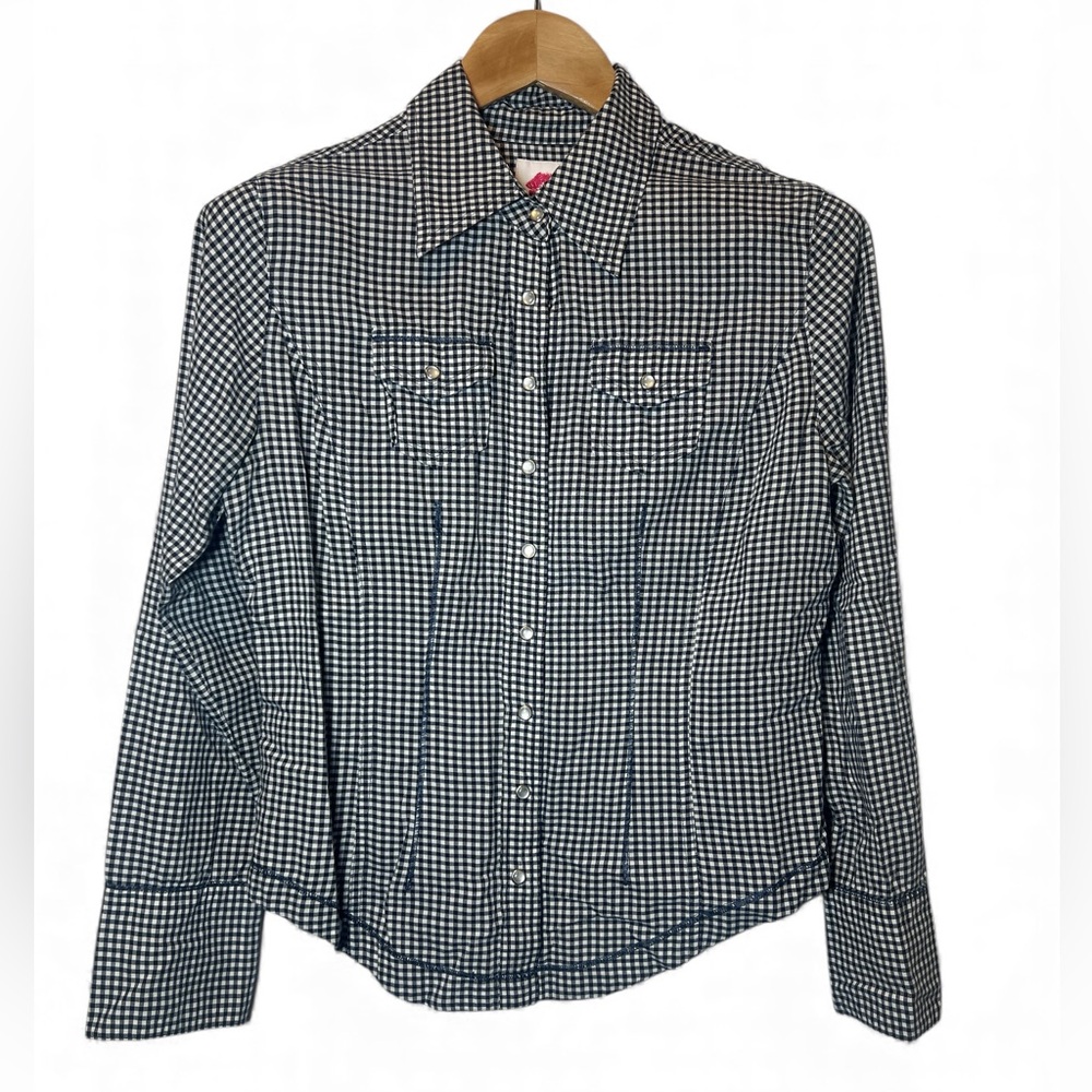 Vintage Fiorucci Button Up Pearl Snap Gingham Shirt Cowgirl Rodeo Western L